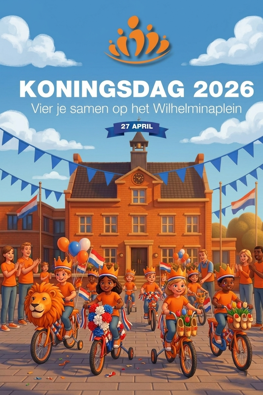 Oranjekinderfietstocht op het Wilhelminaplein